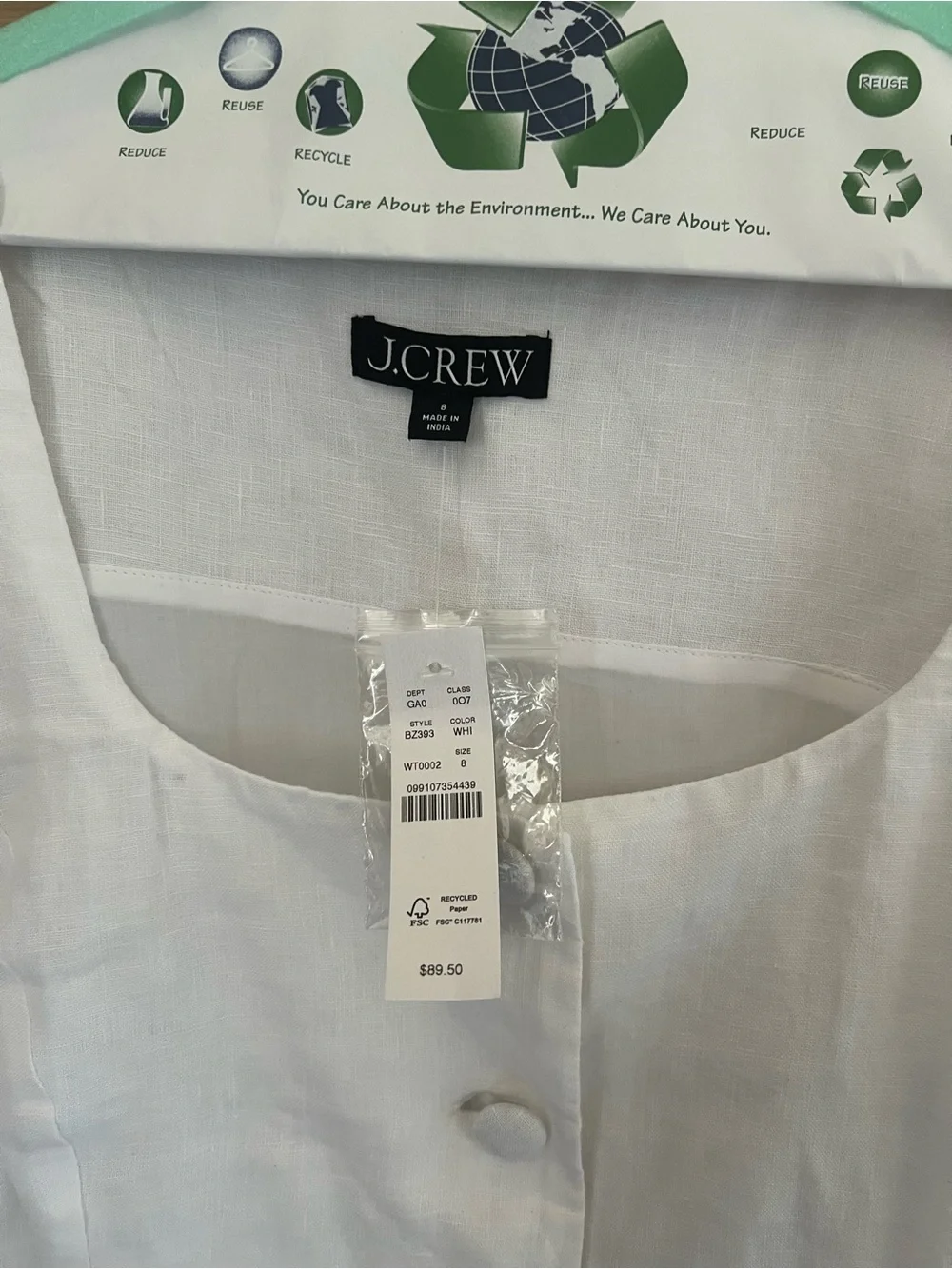 J. Crew White Linen Scoop neck Button-Front Vest